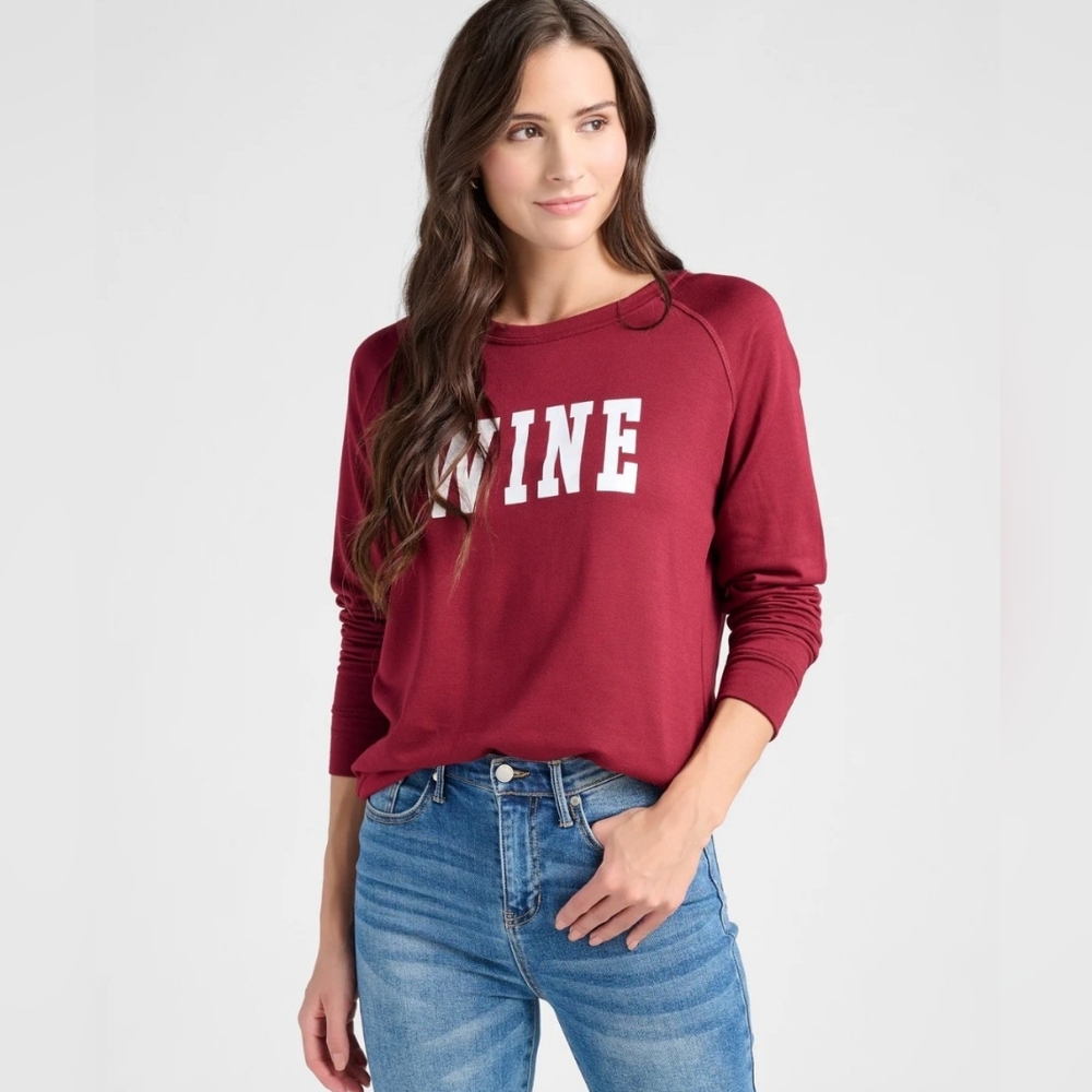 "Wine" Graphic Pullover Sweater Size Large